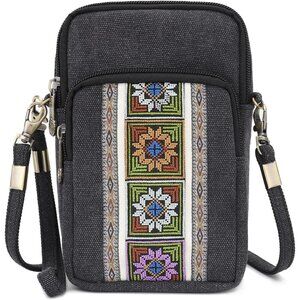 Women's S4 Black Vintage Embroidered Cute Mini Cross Body Bag Small Handbag